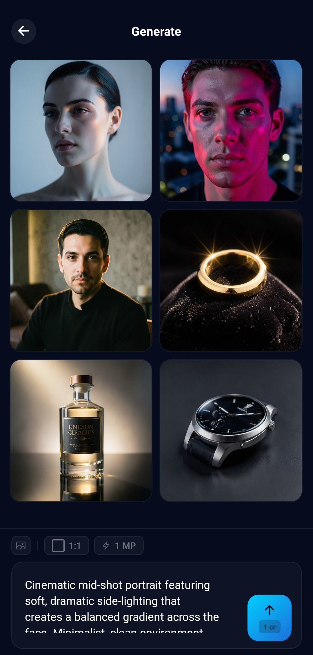 Pixfry AI image generator — cinematic portrait grid
